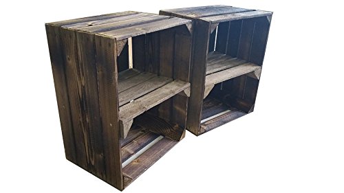 2 Stück geflammte Holzkisten – Weinkisten – Obstkisten mit Zwischenregal von Cronenwerth - 5