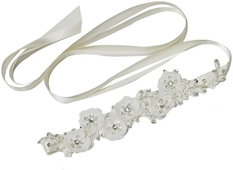 TOPQUEEN Women's Crystal Flower Bridal Sash Belts Wedding Belt Sashes for Wedding Dress (S249-White)