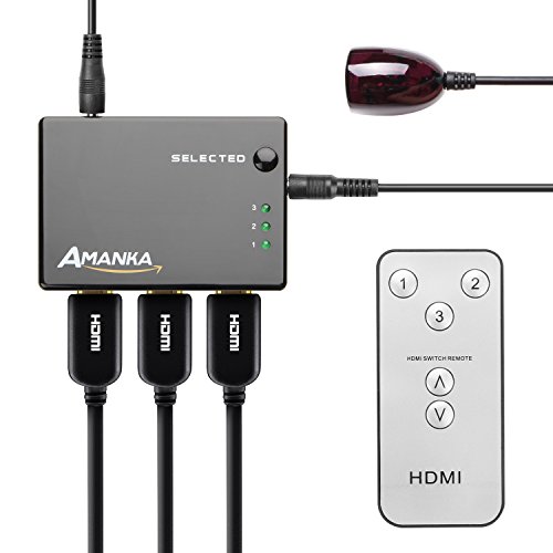 AMANKA HDMI Switch Conmutador HDMI Soporta la Resolución 4Kx2K y 3D HDMI Switch | 3 x 1 HUB 3 entradas 1 Salida| con el Control Remoto | para Portátiles, HDTV, DVD, PS3 y Xbox 360 y Más HDMI Aparatos