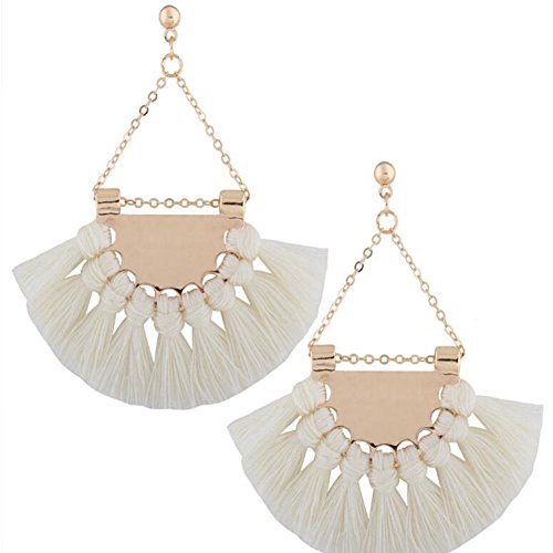 XY Fancy Femme Boucles d'oreilles bohemia bohème Demi lune facette chaînes Pompom blanc