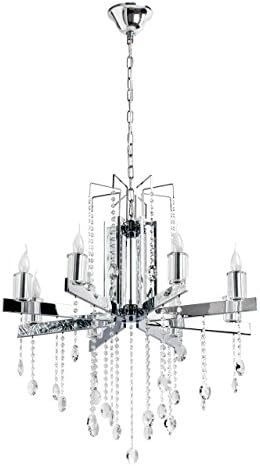 Classy modern candle-shaped pendant luster 8 arms large silver metal colour rich clear crystal d?cor adjustable height in neo style for a hall, a living room or a bedroom, 8 bulbs-excl, E14 8*40W 230V
