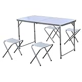 Conjunto de 5 piezas de aluminio: mesa plegable + 4 taburetes - Color Blanco