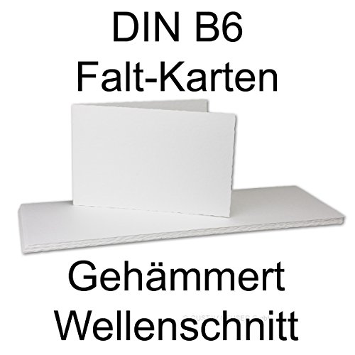 50 Stück DIN B6 Falt-Karten mit Wellenschnitt, gehämmert - Querdoppelt // 350 x 112 mm // Grammatur: 220 g/m² // Hochweiß