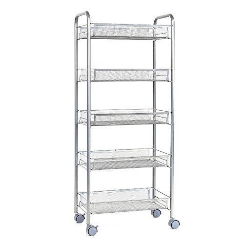 Servierwagen Küchenwagen Rollwagen Metall küchenregal Küchenrollwagen Allzweckwagen mit Rollen 5 Ablagen Silbergrau 45*27*105cm ( 5 Ablagen, Silbergrau)