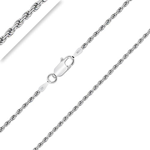 PLANETYS - 925 Sterling Silver Rhodium Finishing Diamond Cut Rope Chain Necklace 1.5 mm Width 20 Inches