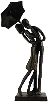 Elur Umbrella Couple Courting Iron Figurine 20cm, Cast, Mocha, 21 x 9.5 x 7 cm