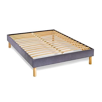 Générique Sommier en Kit 14 lattes nues, coutil tissu microfibre gris 140x190cm