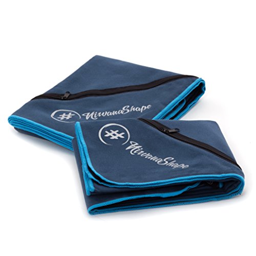 2er-Set Premium Mikrofaser Handtücher - inkl. Packtasche | Ultra saugfähige & schnelltrocknende Sport- und Badehandtücher mit praktischer Reißverschluss Ecktasche | Ideal für Fitness, Yoga, Sauna, Outdoor, Reisen