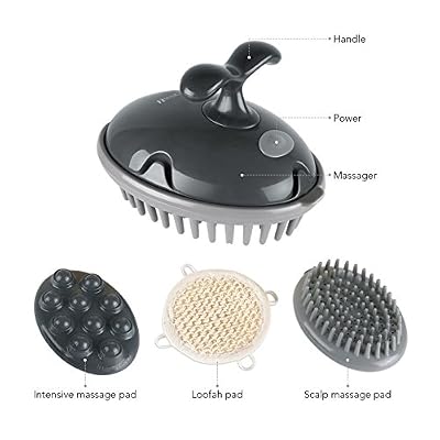 MARNUR Masseur Tête Électrique Brosse Shampoo Loofah Exfoliant avec Massage Capillaire Crânien et Fonction de Vibration pour Relaxation de la Tête Shampoing Exfolie et Retire les Peaux Mortes