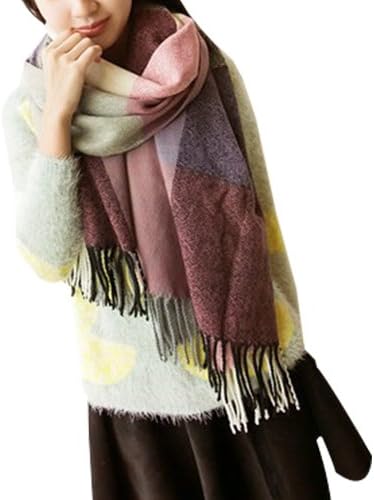 Women's Fashion Long Shawl Scarf - Big Grid Autumn Winter Warm Lattice Large Blanket Scarf (Color 5)