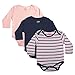 Gkidz Infants Pack of 3 Striped and Solid Color Longsleeve Bodysuits(INF-3PCK-LSLV-YD-BDYST-CMB-5-6-9M_Pink-Navy_6-9 Months) RS.539.00