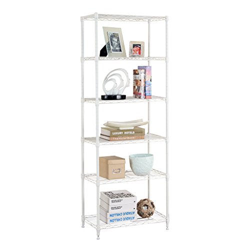 LANGRIA Regal 6 Ablage Standregal Schraubregal Moderne Haushaltsregal mit 5 Haken, 66,1 lbs Kapazität (Weiß)