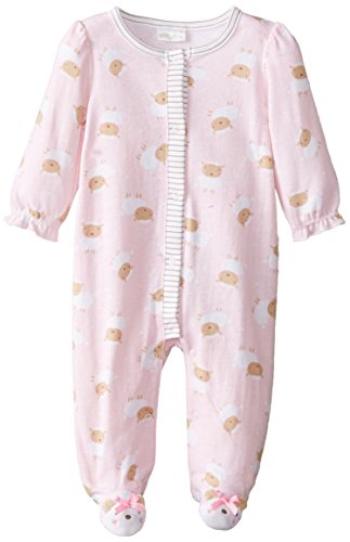 Absorba Baby Girls' "Frolicking Sheep" Footed Coverall - pink print, 0 - 3 months