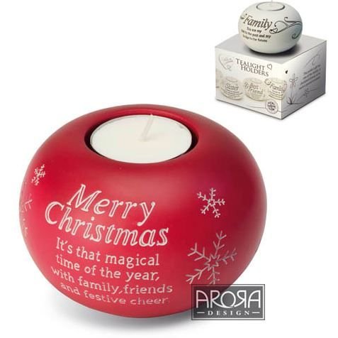 Merry Christmas - Arora Said with Sentiments Red Tealight Holder