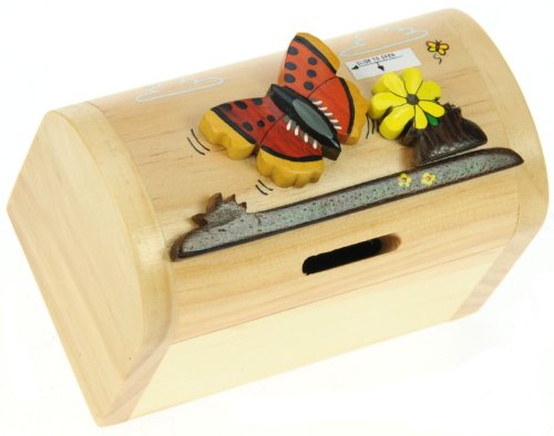 Schmetterling und Blume : Spardose mit Geheim Lock: Handcrafted Holz: Top Weihnachten und Geburtstag Geschenk-Idee: Qualität traditionelle Weihnachtsgeschenk für Jungen, für Mädchen, für ihn, für sie, für Kinder & For Fun Liebend Erwachsene! (Größe 17x13x5cm) - 2