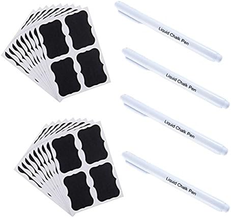 PDFans Chalkboard Labels Kit Reusable Jar Label Tags Stickers with Chalk Markers, 72 pcs Chalkboard Labels+ 4 pcs Liquid Chalk Marker Pen