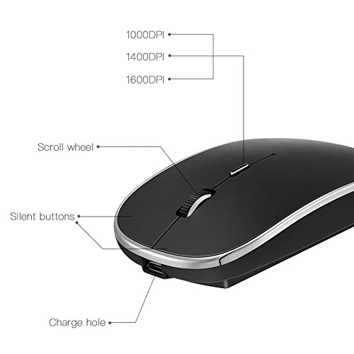BONGEM-Silent-buttons-Ultra-thin-Portable-24GHz-Wireless-Rechargeable-Mouse-Built-in-600mAh-Battery-for-Notebook-PC-MAC-Laptop-Computer-Macbook-with-Nano-Receiver-Black