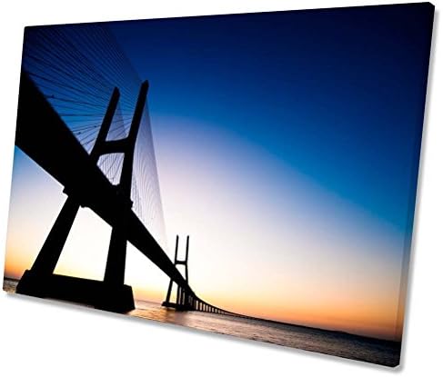 Lisbon Portugal Bridge Sunset CANVAS WALL ART Framed Print 30 x 20 inch