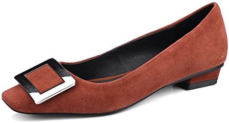 QXH Women's Shoes Sandals Shallow Mouth Square Head Flats Broadcloth,Brown,35
