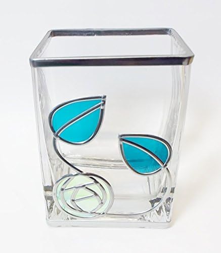 Handcrafted Decorative Square Glass Vase, 14 cm. Charles Rennie Mackintosh Style Designs, Art Deco/Art Nouveau influence.