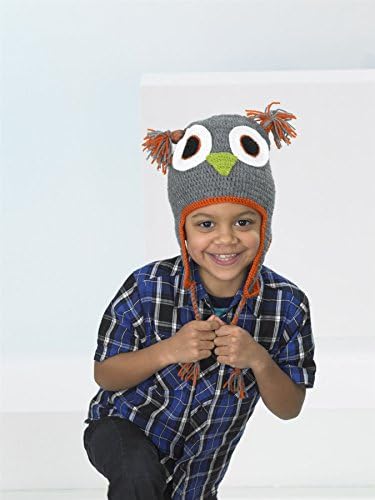 Kids Create Your Own Owl Grey Orange Easy Crochet Hat Kit 4 to 8 Years