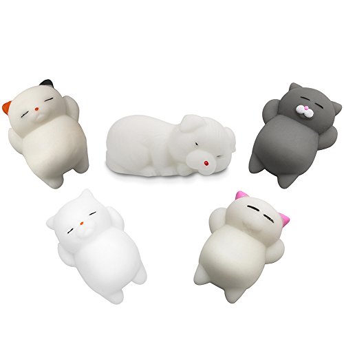 SPECOOL SPECOOL 5 pieces Squeeze Cat Soft Cute Animal Stress Relief Toys Expression Face Sleeping Cat Charm
