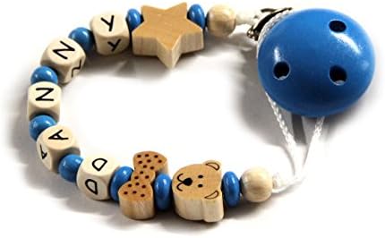 Danny Baby Dummy Chain with Wooden Beads. Bear with Bow and Stern