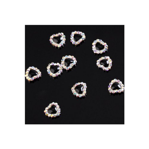 10 PCS Bling Bling RAINBOW BLACK HEART Alloy 3D Rhinestone/Gem Design For Nail Art Cellphone Decoration