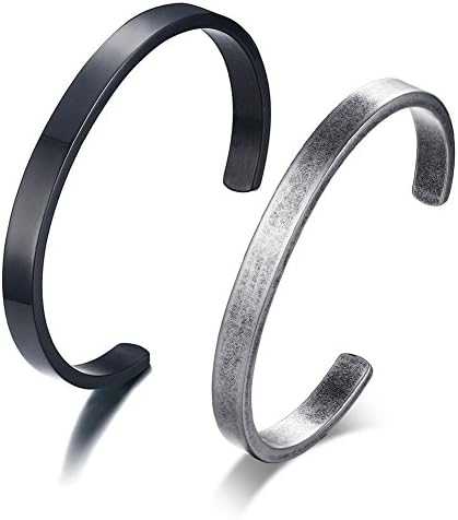 Vnox 2Pcs Free Engraved Stainless Steel Blank Open Cuff Bangle Personalised Quote Bracelet for Men Women