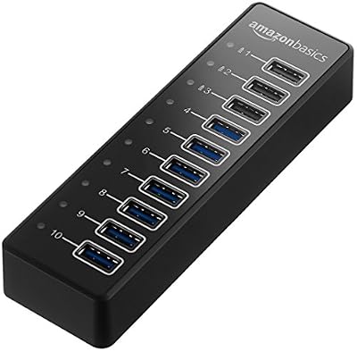 AmazonBasics Hub USB-A 3.1 10 ports avec adaptateur secteur 65 W (20 V/3,25 A), Noir