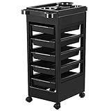 Yaheetech 5 drawer Monochrome Salon Hairdressing Hairdresser Beauty Storage Trolley on Wheels Black Plastic