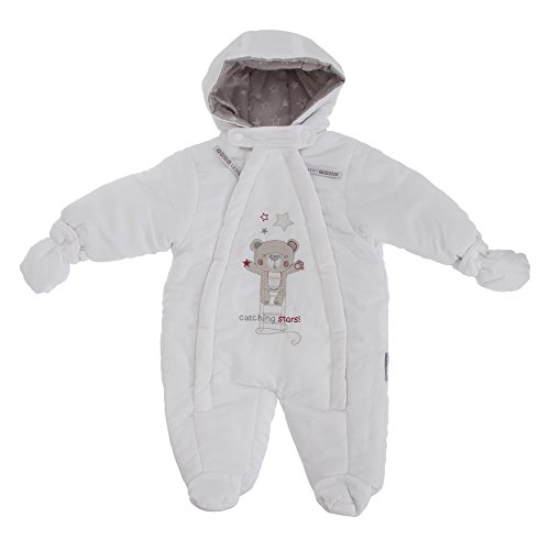 Baby Unisex Teddy Bear Catching Stars All In One Hooded Winter Snowsuit (Newborn) (White)