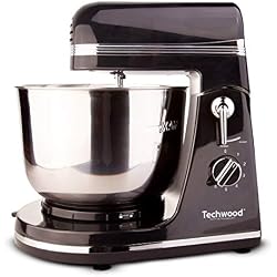 Techwood TMB-366 300W Robot Pâtissier, 6 Vitesses avec Bol 3,5L, Noir