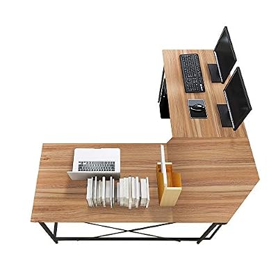 sogesfurniture Bureau Informatique Coin en Forme de L Table d'ordinateur en Bois, 150cm + 150cm Grand Station de Travail PC Gaming pour Maison et Bureau, Chêne LD-Z01OK-BH