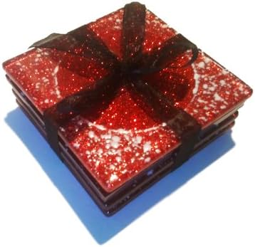 Christmas Coasters in Red Glitter set of 6