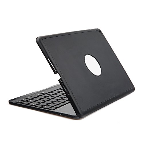 iPad Air 2 Tastatur Case Hülle, iEGrow F8S+ Deutsche Bluetooth Tastatur-Fall Case Cover mit 7 Farben Hintergrundbeleuchtung für iPad 6, Schutzhülle mit mit Auto Wake / Schlaf Funktion [QWERTZ Deutsches Tastaturlayout] Schwarz