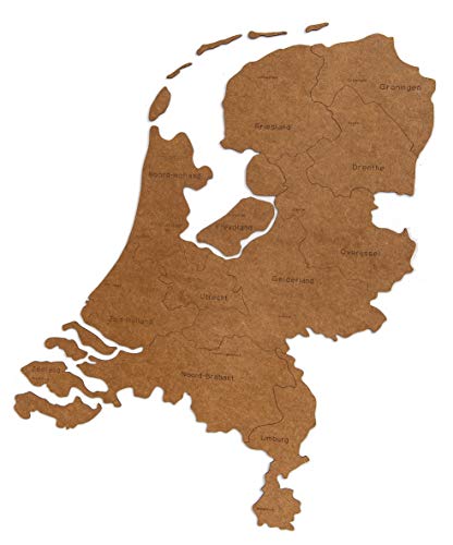 MiMi Innovations Lussuosa Decorazione da Parete in Legno con Mappa del Paese Nederland 92x69 cm/36.2x27.2 Pollici | Marrone