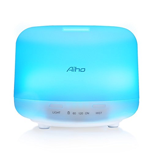 Aiho AD-P1 Aroma Ultrasónico Difusor/Humidificador Purificador(500ml,Con 7 color luz variable,Auto-apagado cuado el agua agotado,Diseñado para el hogar,etc...)