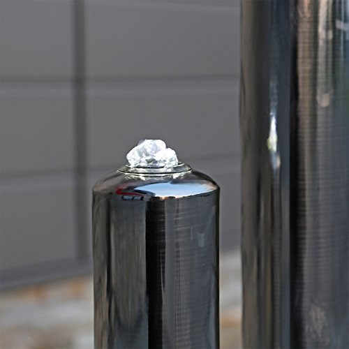 Edelstahl Gartenbrunnen ESB1 mit 100cm Höhe und 3 Säulen aus aufwendig poliertem Edelstahl und LED Beleuchtung Zierbrunnen für Garten - 4