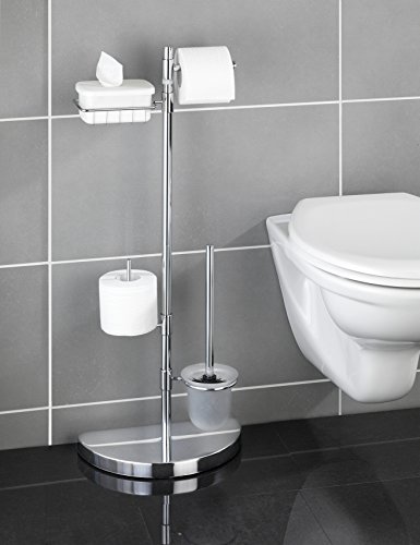 Wenko 196022500 Raumspar WC-Center Garnitur mit Ersatzrollen- und Feuchttücher-Halter, verchromtes Metall, silber glänzend, 18 x 34 x 84,5 cm - 2