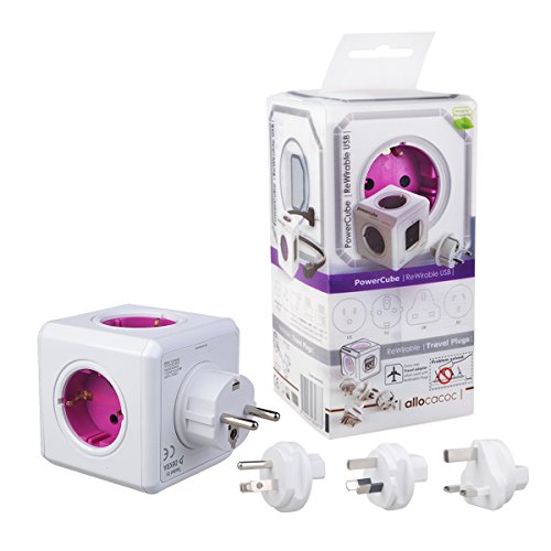 allocacoc PowerCube 1810/deru4p 4 Port Cube quadratisch Steckdose mit 4 Jacks, 2 Schnittstellen USB Steckdosen ELECTRIQUE Ladekabel 4 Wechsel der Plugs für Laptop iPhone 6 6S Samsung Galaxy S3 S4 S6 Drucker iPod Nano die Leser MP3 Kamera Kamera etc (Rosa) - 8