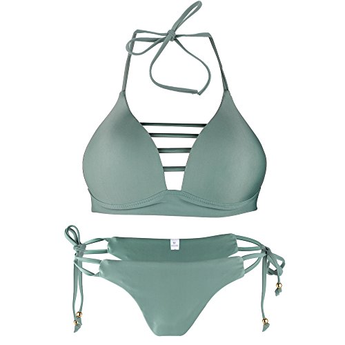 Damen Push Up Bikini Set Gepolstert Neckholder Bandeau Bademode ohne Bügel Tankini Badeanzug Strandmode