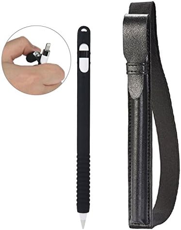 Rescady Sleeve and Skin Case for Apple Pencil,PU Leather Elastic Pencil Pocket Sleeve Pouch Cover and Silicone Skin for Apple Pencil, Fit for iPad Pro 9.7”and 10.5”, Black