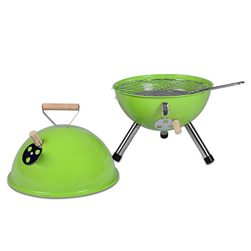 Nexos YG00263_G Mini Grill Kugelgrill Holzkohlegrill für Garten Terrasse Camping Festival Picknick BBQ Barbecue Ø 30 cm grün - 2