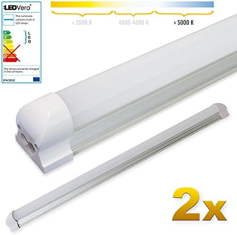 LEDVero 2x SMD LED tube with fixture fluorescent tube in cold white T8 G13 frosted cover - (35.43') 90 cm, 14W, 1400 lm - ready for assembly