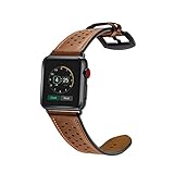 HappyTop Band Ersatz für Apple Watch 1/2/3 Silikon Innen geschützt Echtleder Armband iWatch Bands, Unisex, Braun, 42mm