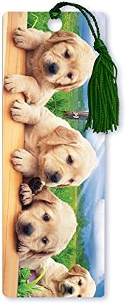 Dimension 9 3D Lenticular Bookmark with Tassel, Golden Retriever Puppies, Pet Breed Series (LBM059)