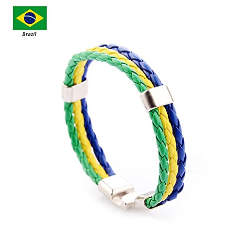 SueSupply Stylisches Armband Geflochten Lederarmband Kordelarmband National Unisex-Armband Fashion Flagge Legierung Fanartikel Fussball Weltmeisterschaft WM & EM Europameisterschaft 22cm