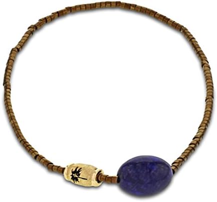 LUIS MORAIS 14ct Yellow Gold Small Palm Tree Barrel with Lapis Bracelet