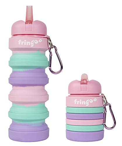 Fringoo Silicone Collapsible Drink Bottle For Kids 500 ml / 17 oz with Carabiner Clip Leak Proof BPA Fringoo Silicone Collapsible Drink Bottle For Kids 500 ml / 17 oz with Carabiner Clip Leak Proof BPA
